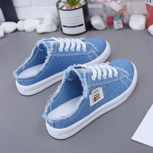 lovevop Summer Women Loafers Girl's Canvas Shoes Slip-On Half Slippers Breathable Women's Shoes Canvas Sneakers Fashion Flats Shoes