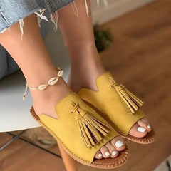 Back to school outfit  lovevop Summer Female Flat Slippers New Sewing Open Toe Footwear Women's Fashion Tassel Comfortable Shoes Ladies Leopard Plus Size