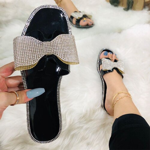 lovevop  Women Crystal Jelly Shoes Female Hot INS Slippers Ladies Bling Flats Woman Beach Shoes Women's Transparent Slides Plus Size 41