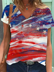 Women's Trendy USA Flag Graphic T-shirt Blouse Stripe Star Print T Shirt