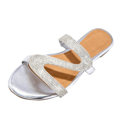 Back  To School Outfit  lovevop  Woman Mixed Color Slides Women Crystal Slippers Flats Female New Fashion Shoes Ladies Summer Beach Plus Size Footwear