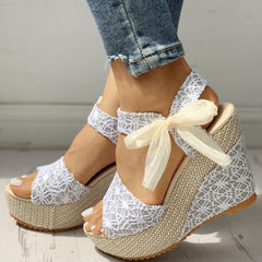 Back to school outfit lovevop  INS Hot Lace Leisure Women Wedges Heeled Women Shoes Summer Sandals Party Platform High Heels Shoes Woman