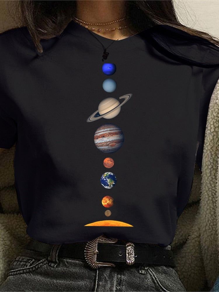 Women's Planets Print Aesthetic Graphic Women T-shirt