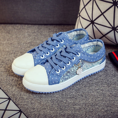 Back to school lovevop  Women Canvas Chain Metal Lace Vulcanized Female Summer Lace-Up Breathable Fashion Footwear Ladies New Casual Comfort Flat