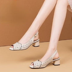 lovevop Summer Woman Sandals Open Toe Pumps Back Strap Mid Heels Dress Shoes Peep Toe Ladies Shoes Sandalias Mujer Pumps Escarpins