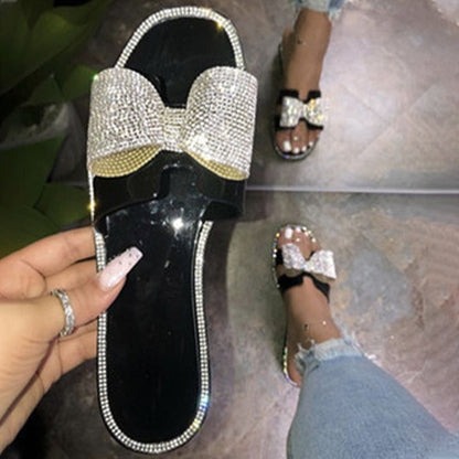 lovevop  Women Crystal Jelly Shoes Female Hot INS Slippers Ladies Bling Flats Woman Beach Shoes Women's Transparent Slides Plus Size 41