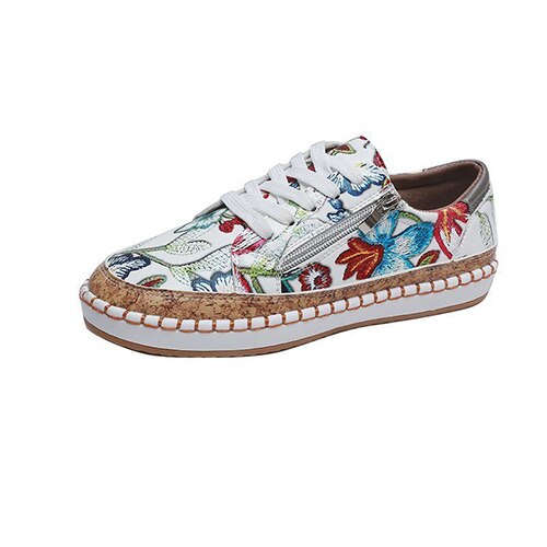 Back To School lovevop  Women Lace-Up Flower Summer Vulcanized Female Fashion New Platform Round Toe Shoes Ladies Casual Comfort Zip Flat Big Size