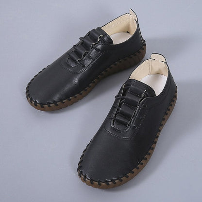 lovevop Soft Sole Hollow Single Shoes Women  Vintage Leather Low Heels Casual Shoes Woman Outdoor Lace Up Non Slip Loafers