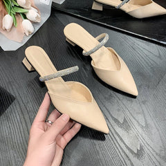 lovevop Fashion Sandals Women Pointed Simple Pumps New Banquet Dress Shoes Square Heel Mature Green Single Shoes Size 43 Chaussure Femme