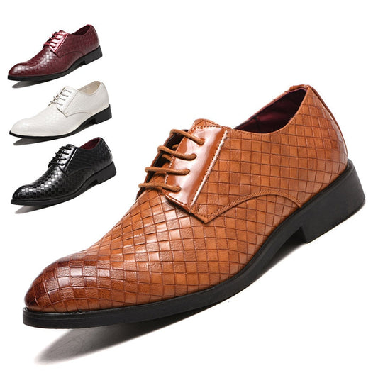 lovevop  Leather Shoes  Fashion New Plaid Shoes For Men  Large Size Lace Up Low Heel Leather Dress Shoes Outdoor Casual Footwear