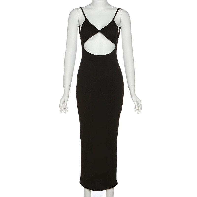 lovevop   Spaghetti Strap Boho Maxi Dress Women Cut Out Backless Summer Long Dress   Elegant Beach Party Dresses White Black