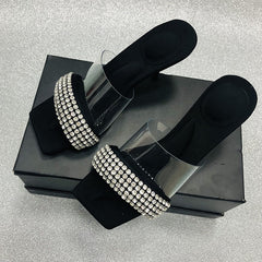 Back to school lovevop  PVC Sandals Summer Brand Rhinestones Women Sandals Star Style Stiletto Peep Toe High Heels Shoes Fashion Women Pumps  New