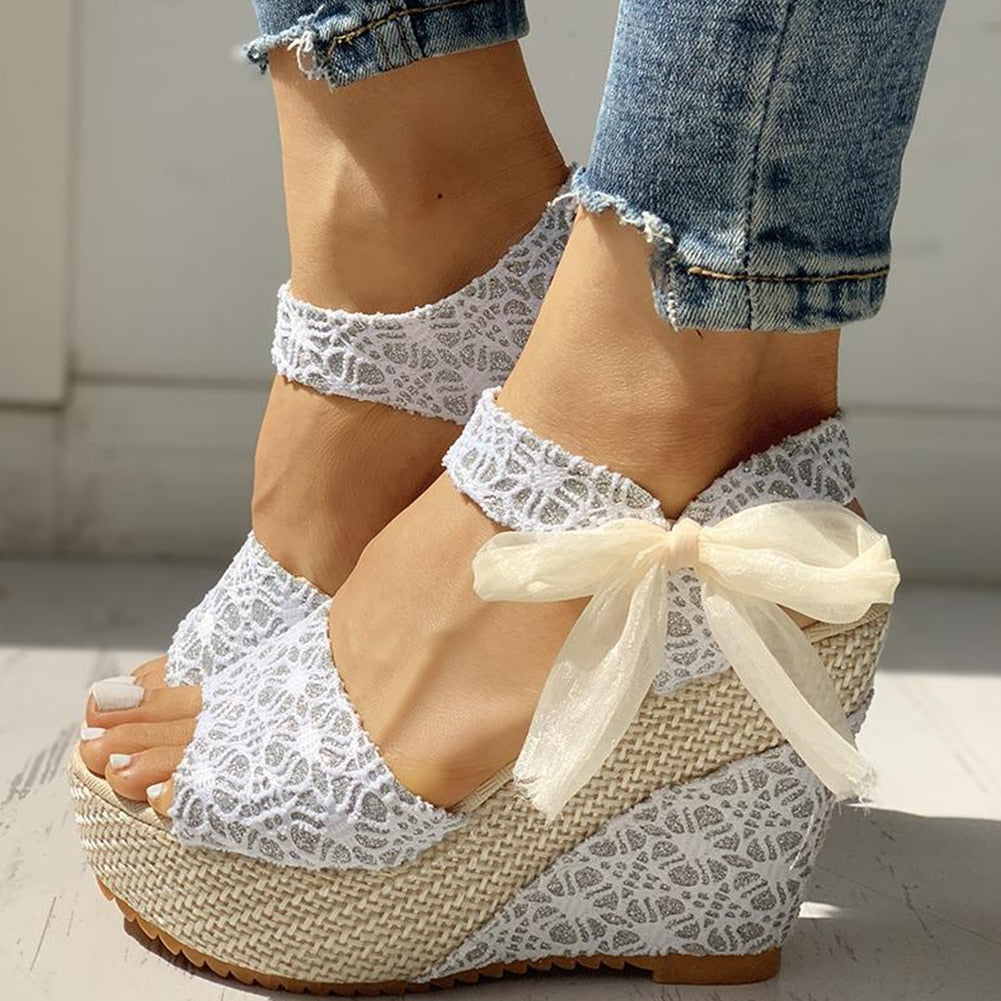 Back to school outfit lovevop  INS Hot Lace Leisure Women Wedges Heeled Women Shoes Summer Sandals Party Platform High Heels Shoes Woman