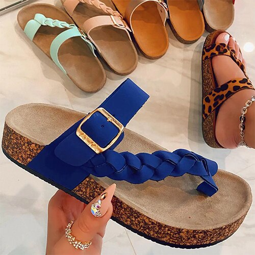 Back to school lovevop  Women Leopard Buckle Flip Flops  Platform Slippers Female Weave Wedges Ladies Casual Slides Summer Shoes Plus Size Footwear