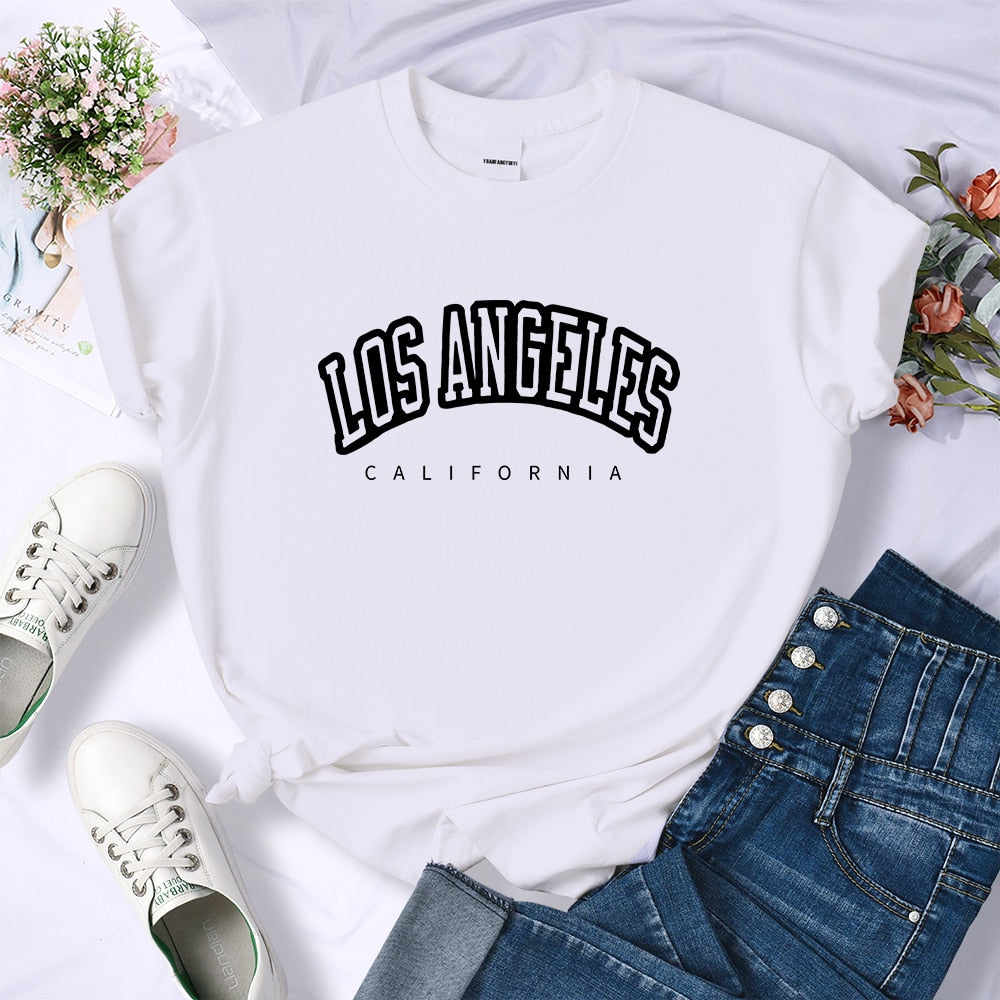 Los Angeles California Funny Letter Print Womens T-Shirt Street Breathable Short Sleeve Fashion Casual Clothes Summer Tshirts