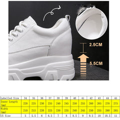 lovevop  8Cm Leather Microfiber Women Casual Shoes Platform Wedge Hidden Heel Summer Shoes Platform Chunky Sneakeers Fashion White