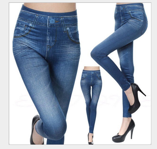 Leggings Women 2022 Fashion Faux Denim Jeans Leggings Sexy Long Pocket Printing Legging Summer Casual Pencil Black Pants Plus