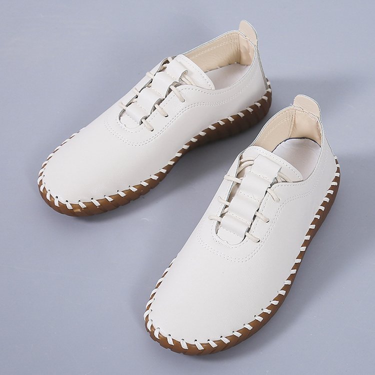 lovevop Soft Sole Hollow Single Shoes Women  Vintage Leather Low Heels Casual Shoes Woman Outdoor Lace Up Non Slip Loafers