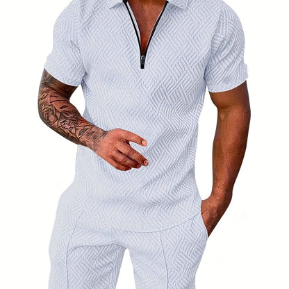 「lovevop」Men's Polyester Thin V-neck Zipper Sweatsuits With V-neck Zipper T-shirt & Shorts Christmas Gifts Best Sellers