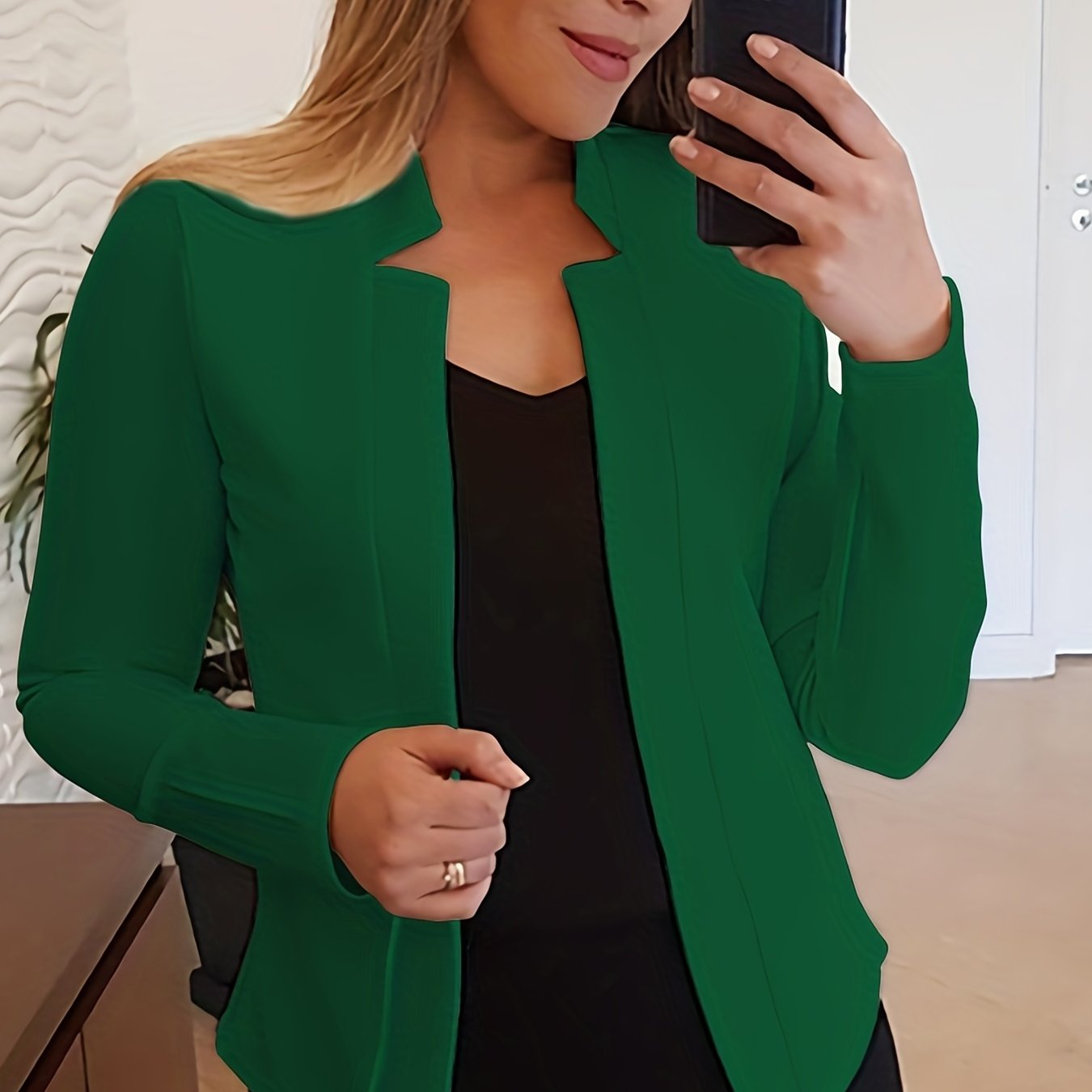 「lovevop」Solid Split Open Front Blazer, Elegant Long Sleeve Blazer, Elegant & Stylish Tops For Office & Work, Women's Clothing