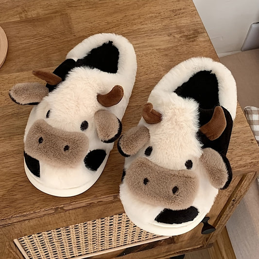 「lovevop」Women's Cozy Cartoon Cow House Slippers - Warm, Fuzzy & Comfy Indoor Shoes!