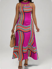 「lovevop」Ethnic Striped Dress, Vintage Sleeveless High Waist Maxi Dress, Women's Clothing