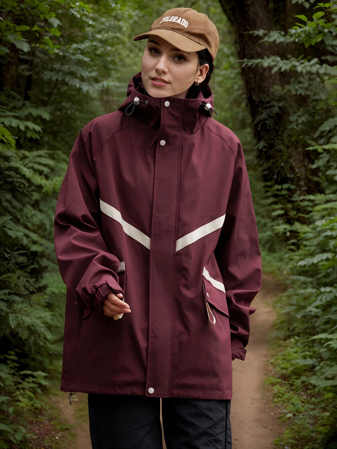 Women's Autumn/Fall Long Sleeve Hooded Jacket - Lightweight, Waterproof And Windproof Raincoat Color Block Sports Windbreaker, Perfect For Outdoor Activities