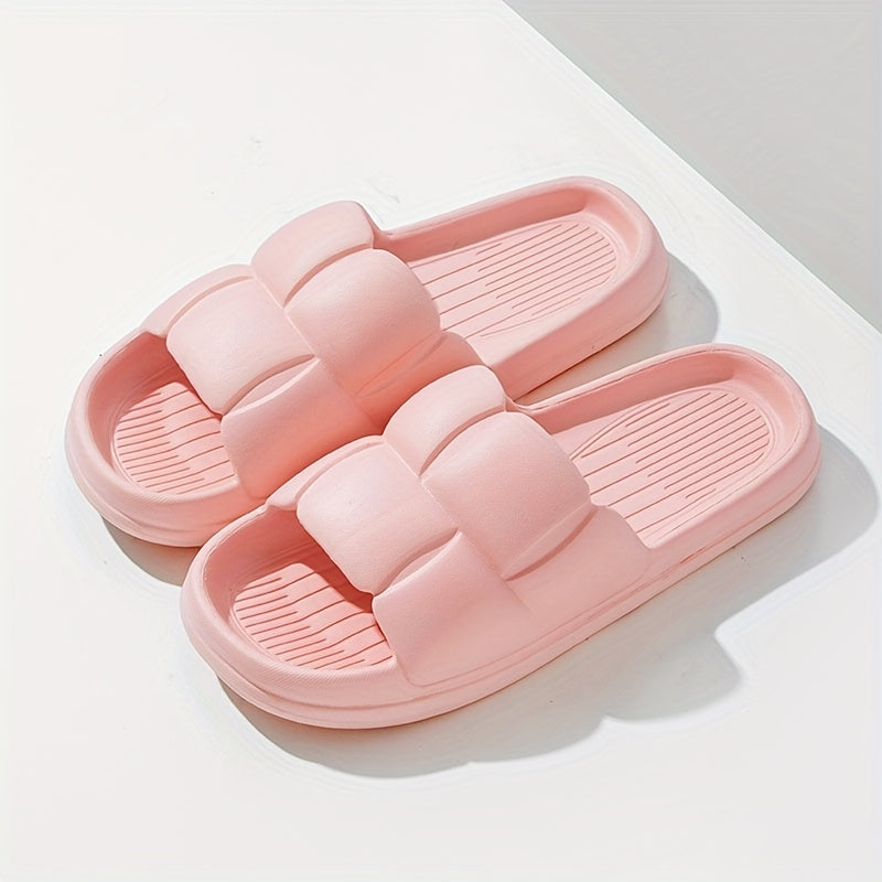 「lovevop」Women's Pleated Pillow Slides, Solid Color Soft Sole Non Slp Bath Slides, Indoor EVA Shower Slides