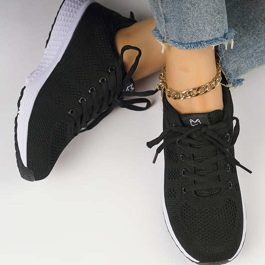 「lovevop」Women's Leisure Knit Sneakers, Lightweight Low Top Lace Up Solid Color Casual Shoes, Women's Running Shoes