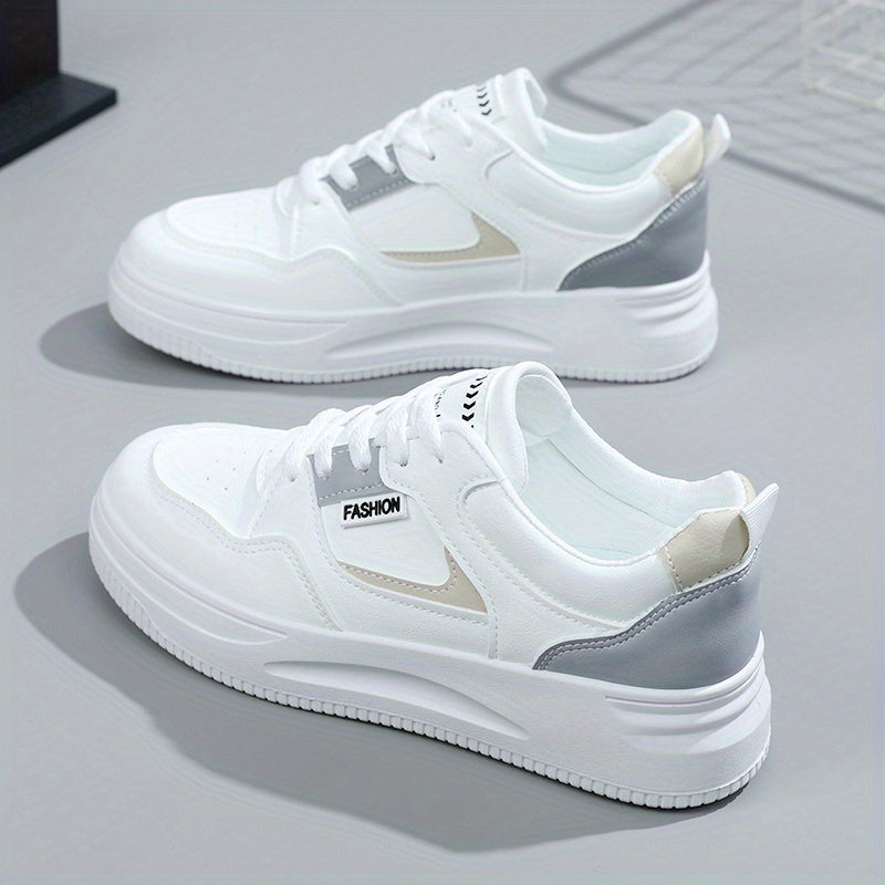 「lovevop」Women's Casual & Fashion Sneakers, Letter Patch Color Block Skate Shoes, Low Top Lace Up Shoes