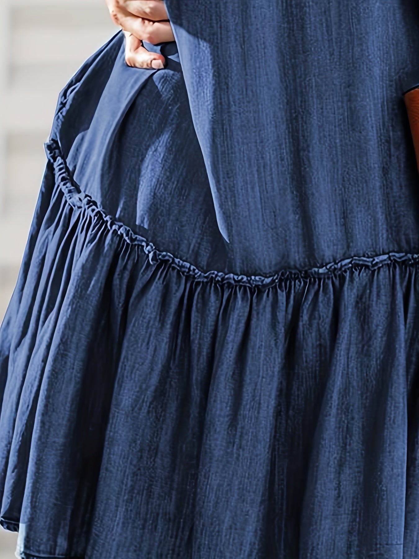 Lovevop-Blue Long Sleeves Denim Dress, Loose Fit Single-Breasted Button Fashion Denim Dress, Women's Denim Clothing