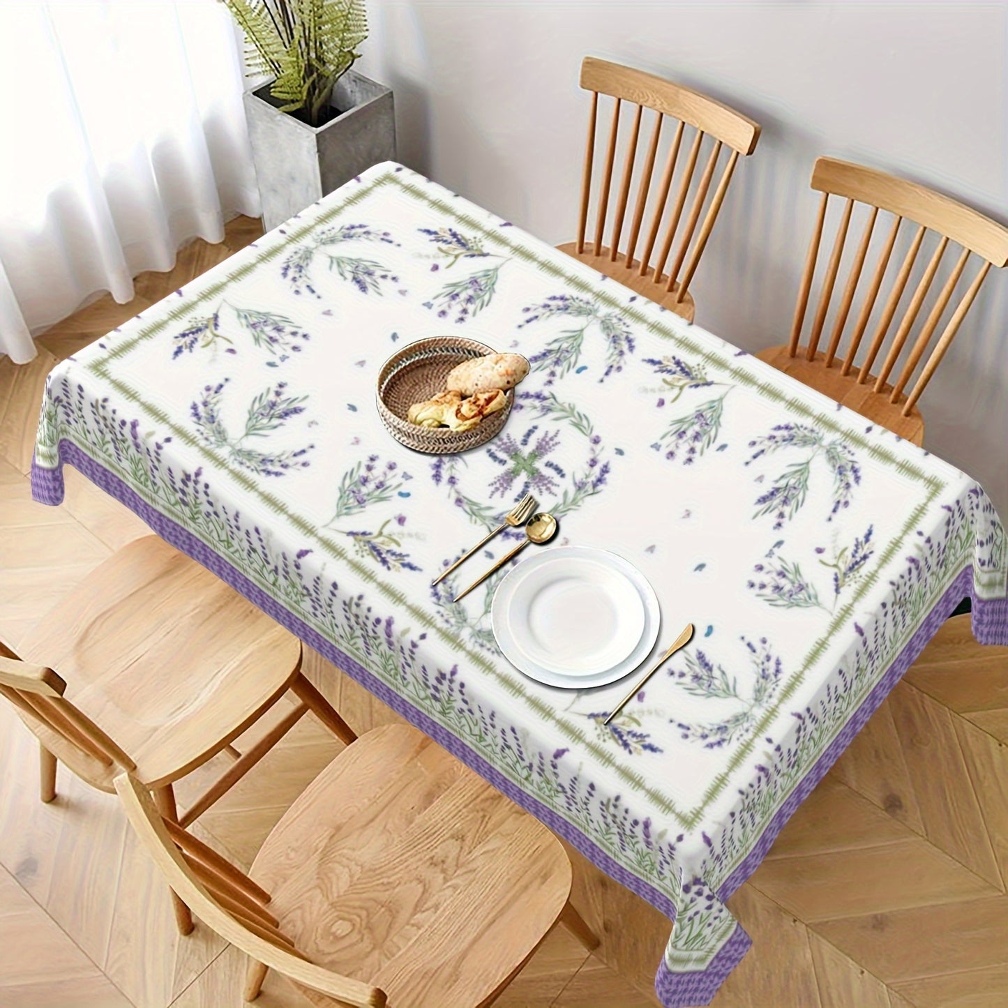 1pc Romantic Lilac Field Tablecloth - Spring/Summer Decor - Stain/Wrinkle-Free, Ideal for Home, Kitchen, Dining, Parties, & Gifts