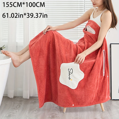 1pc Plush Quick-Drying Spa Bathrobe with Pocket - Bath Towels for Women with Thick Straps, Absorbent, Comfortable, Soft Wrap Towel for Home, Bathroom, Sauna, and Daily Use - Luxurious Bathroom Accessories for Relaxation