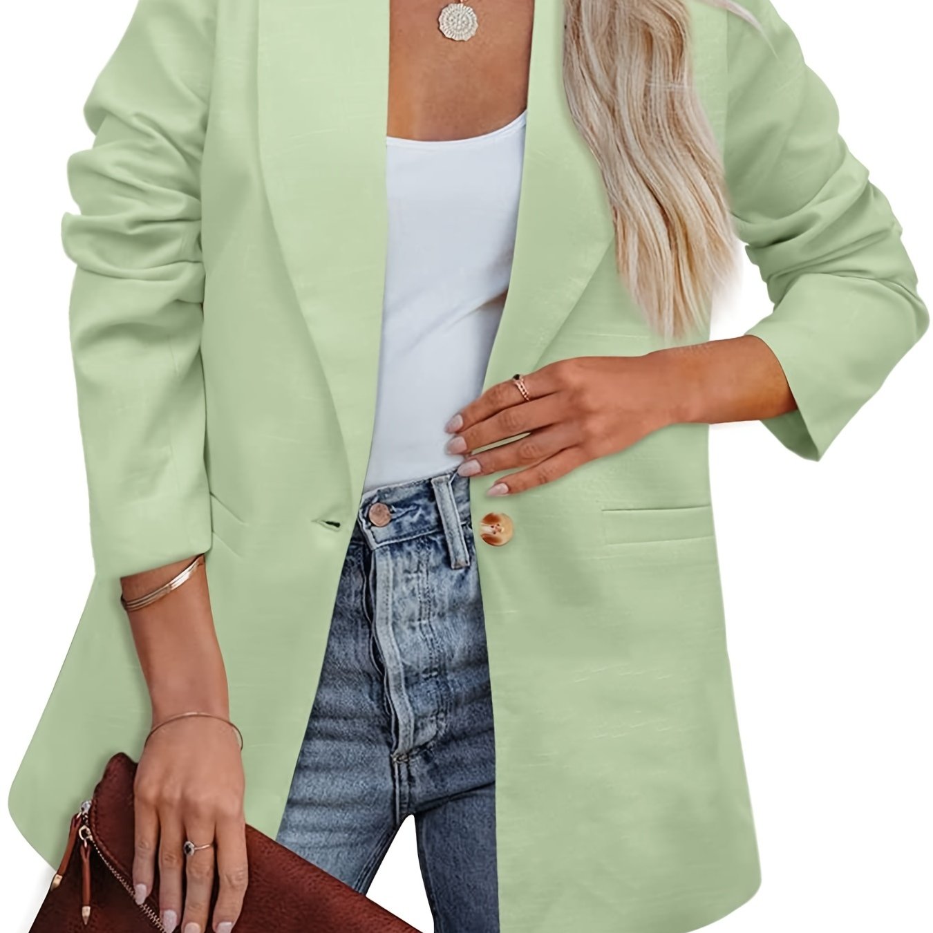 「lovevop」Women's Blazers Casual Plus Size Long Sleeve Open Front Style Jacket Boyfriend Solid Blazer
