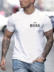 「lovevop」Yes Boss Print Men's Street Crew Neck Slim Fit Short Sleeves T-Shirts For Summer
