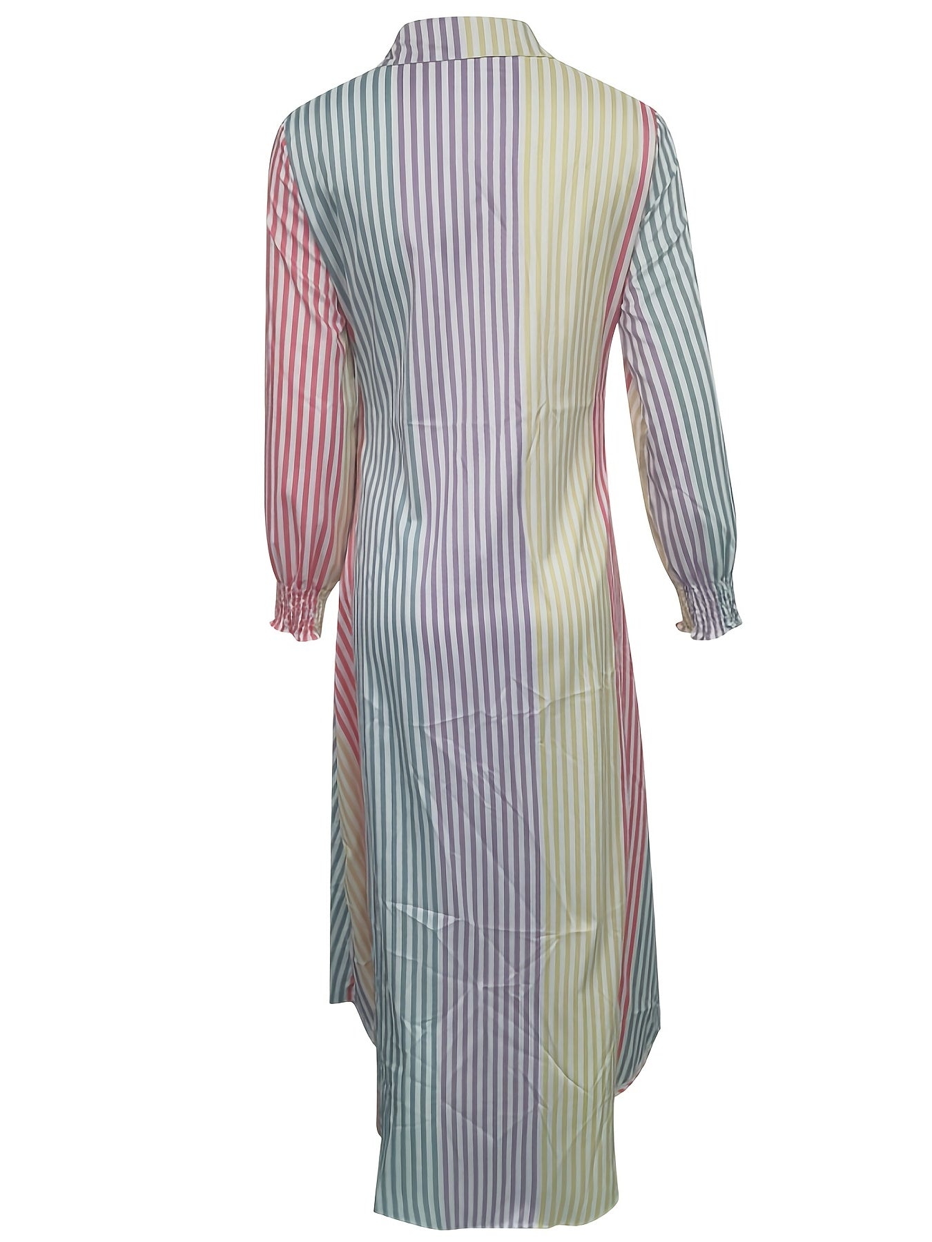 「lovevop」Color Block Striped Shirt Dress, Casual Long Sleeve Button Down Ankle Dress, Women's Clothing