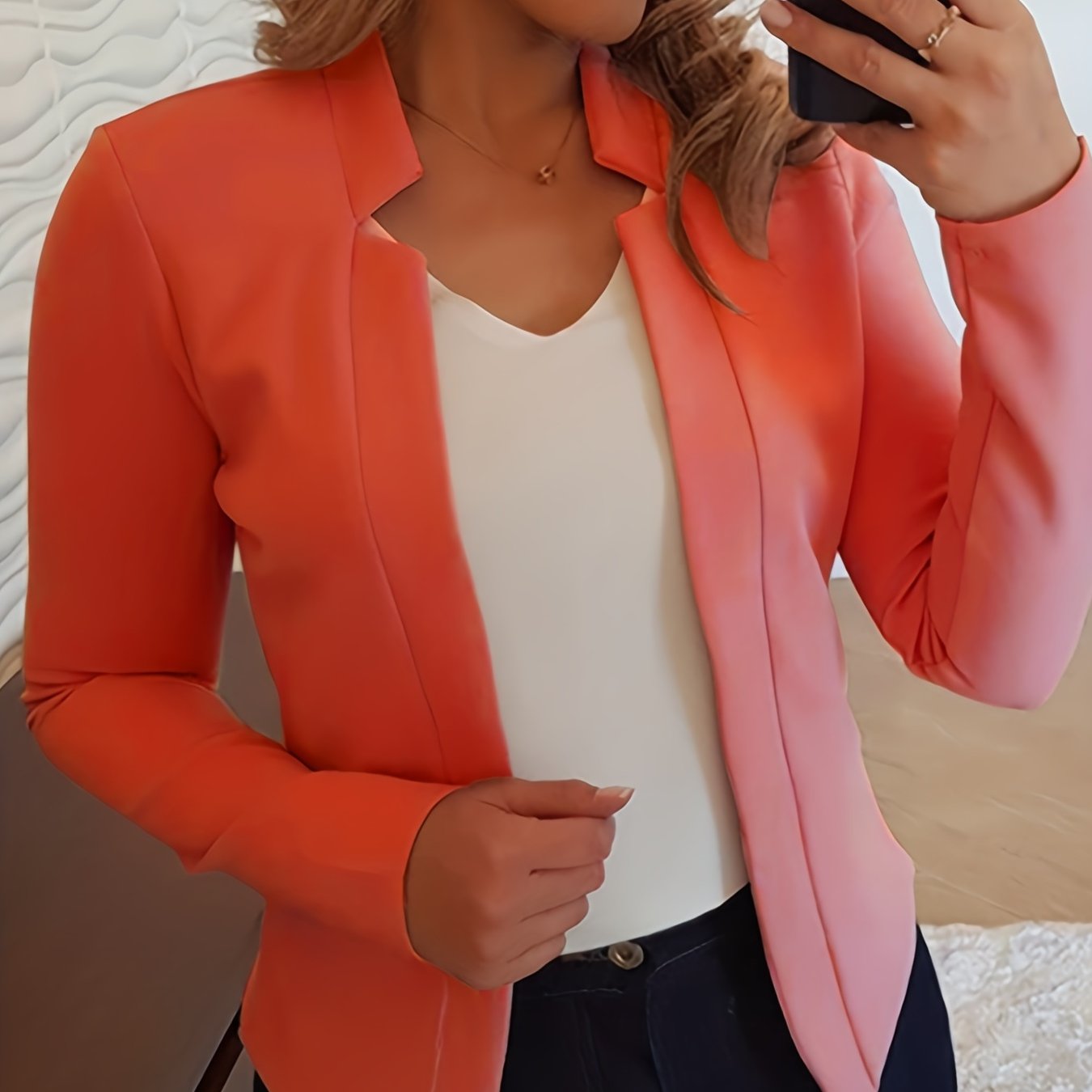 「lovevop」Solid Split Open Front Blazer, Elegant Long Sleeve Blazer, Elegant & Stylish Tops For Office & Work, Women's Clothing