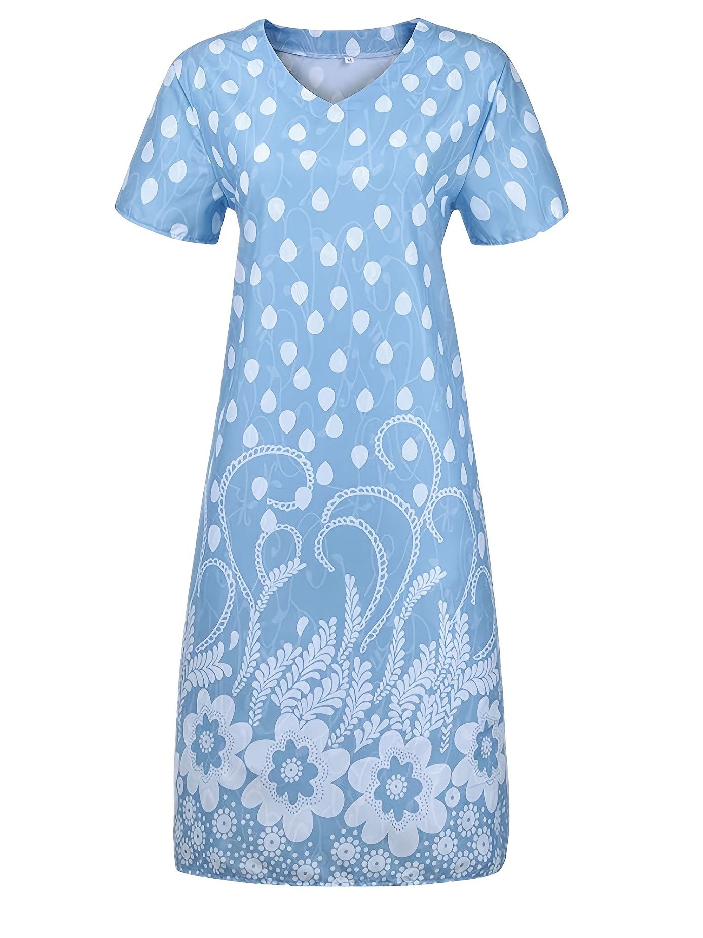 「lovevop」Retro Print Loose Long Dress, Short Sleeve V-neck Waist Summer Dresses, Women's Clothing