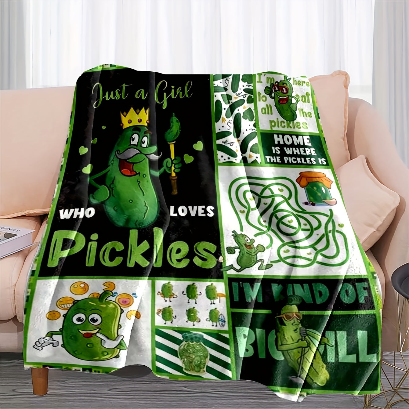 1pc Cozy Cucumber Pickle Blanket - Soft Flannel Throw Blanket for All Seasons - Comfortable, Warm, and Personality Blanket for Family and Friends