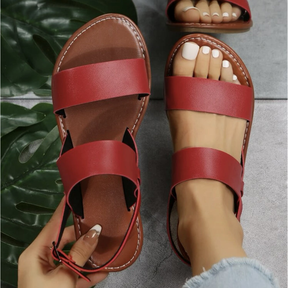 「lovevop」Women's Stylish Flat Ankle Strap Sandals - Non-slip Open Toe Casual Beach Shoes