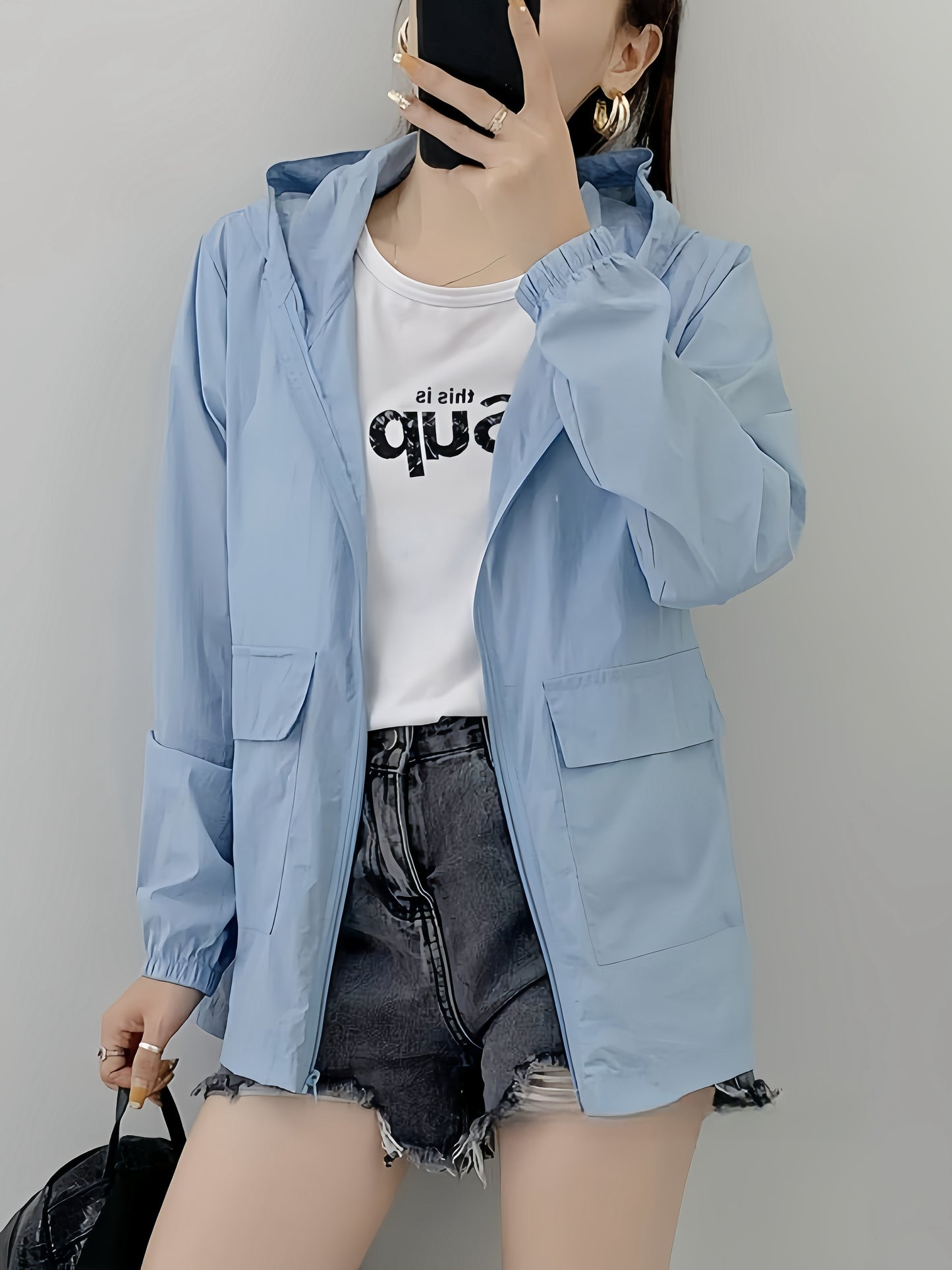 Women's Casual Sun Protection Jacket - Breathable Polyester, Zip-Up Detail, Solid Color, Non-Stretch Fabric For Sports & Outdoor Activities