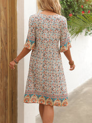 「lovevop」Floral Print V Neck Dress, Casual Short Sleeve Dress For Spring & Summer, Women's Clothing