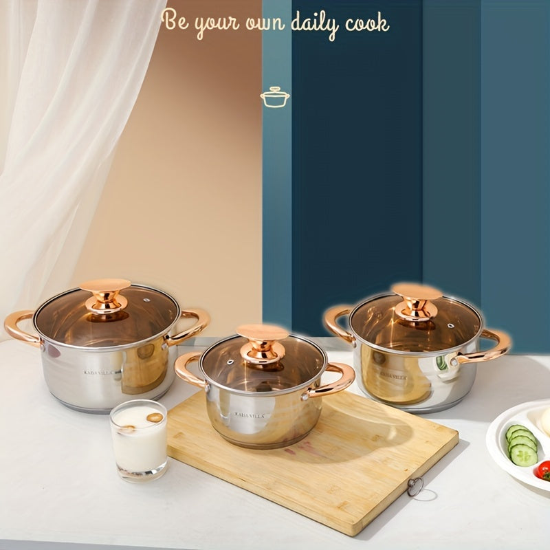 1pc High-End Stainless Steel Small Soup Pot - Saucepans for Cooking Pasta, Steak Sauce, Porridge, Ramen, Noodle, and Dessert - Double-Eared Stew Pot with Versatile Cooking Options