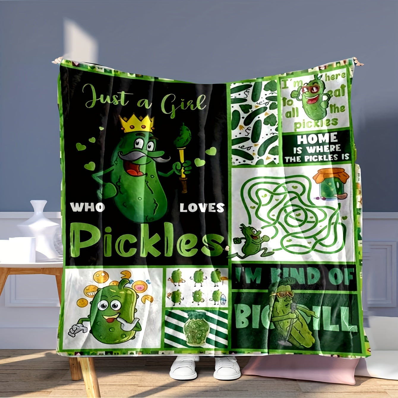 1pc Cozy Cucumber Pickle Blanket - Soft Flannel Throw Blanket for All Seasons - Comfortable, Warm, and Personality Blanket for Family and Friends