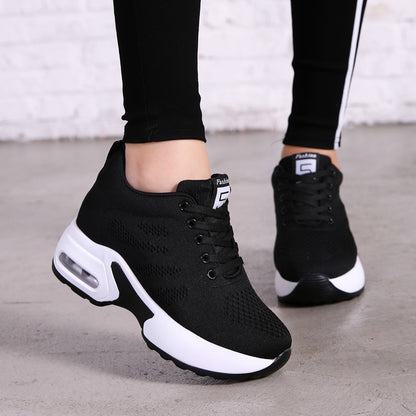 「lovevop」Women's Lightweight Mesh Sneakers, Platform Low Top Lace Up Height Increased Casual Shoes, Women's Sport Footwear