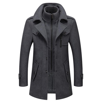 「lovevop」Men's Business Woolen Coat Fashion Double Collar Mid-length Woolen Jacket For Autumn/Winter