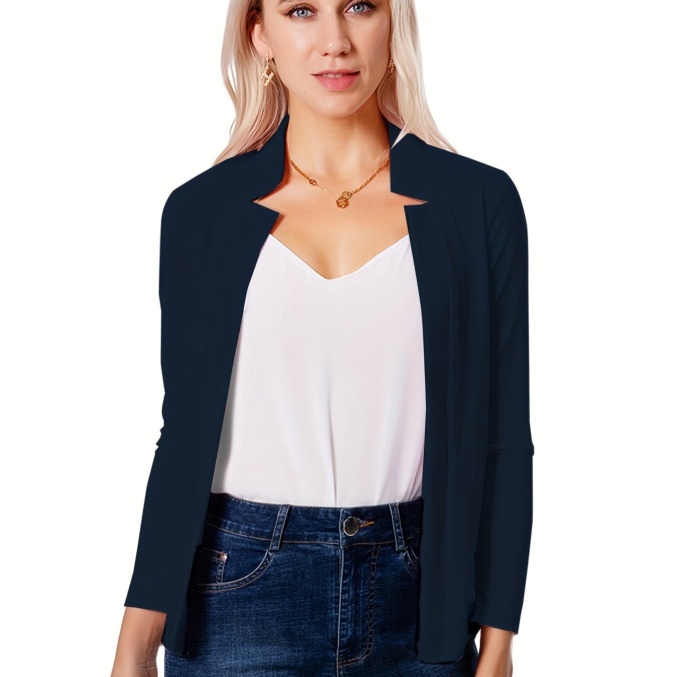 「lovevop」Solid Split Open Front Blazer, Elegant Long Sleeve Blazer, Elegant & Stylish Tops For Office & Work, Women's Clothing