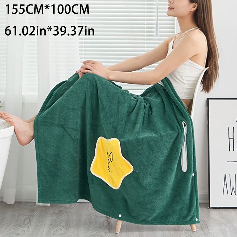 1pc Plush Quick-Drying Spa Bathrobe with Pocket - Bath Towels for Women with Thick Straps, Absorbent, Comfortable, Soft Wrap Towel for Home, Bathroom, Sauna, and Daily Use - Luxurious Bathroom Accessories for Relaxation