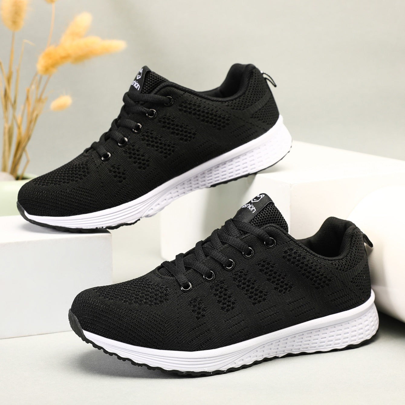 「lovevop」Women's Leisure Knit Sneakers, Lightweight Low Top Lace Up Solid Color Casual Shoes, Women's Running Shoes