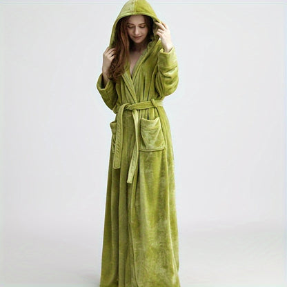 1pc Soft Coral Fleece Unisex Bathrobe - Thickened Long Sleeve Hooded Loungewear for Autumn and Winter - Plush Couple Style Bathroom Supplies for Cozy Relaxation